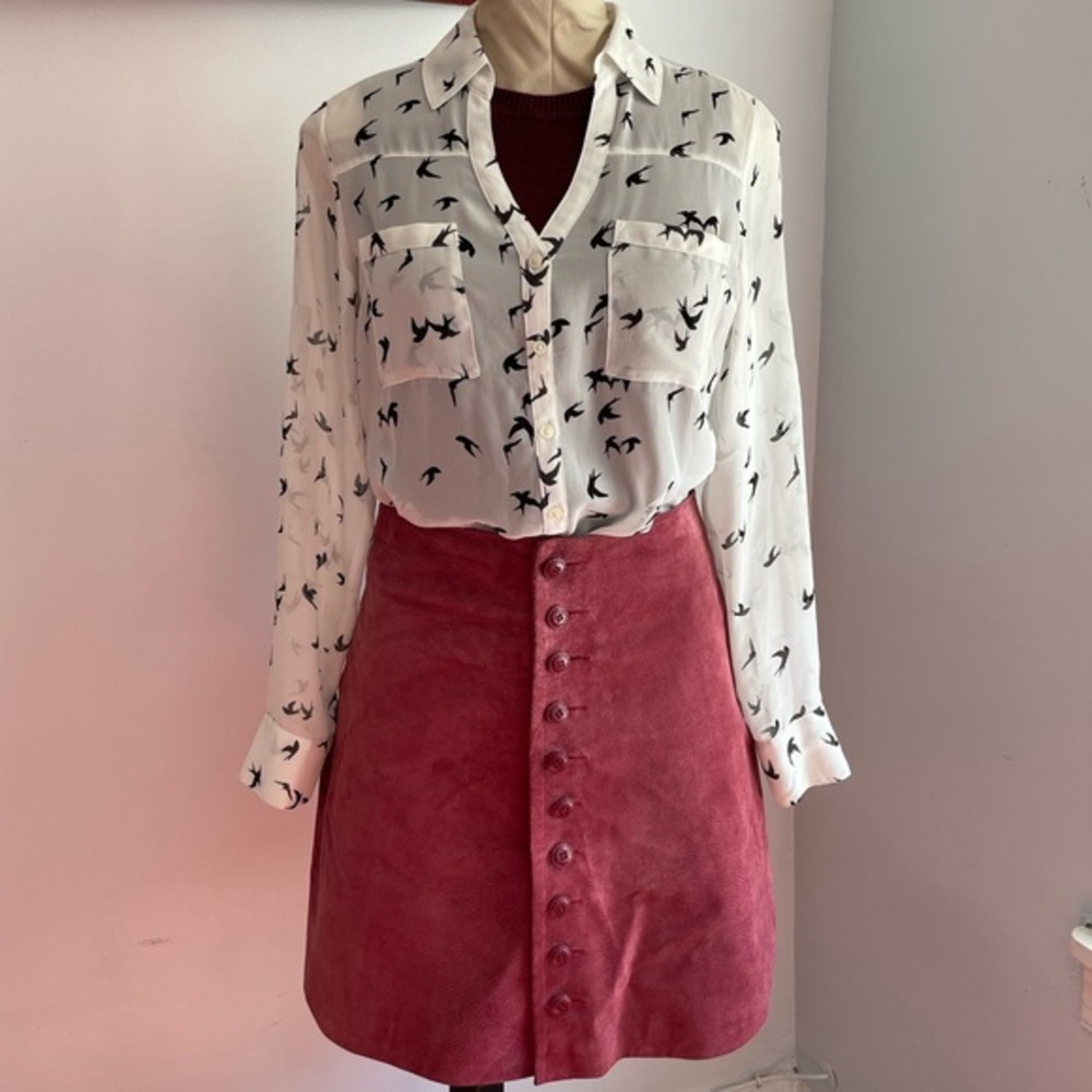 Express Portofino Flying Birds Sheer Button Up Top